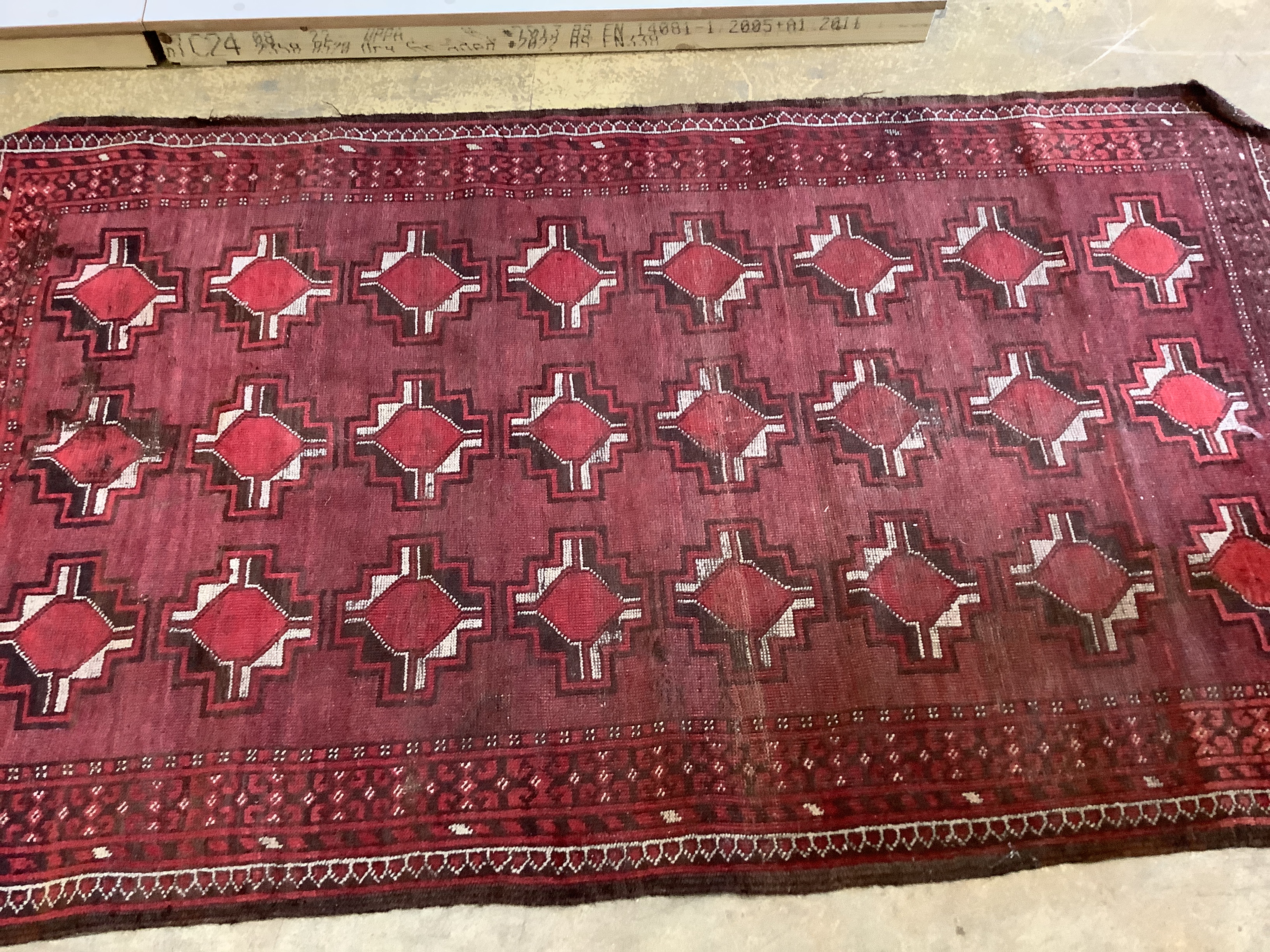 Two antique North West Persian blue ground rugs, a Turkish rug and a Belouch rug, largest 210 x 128cm